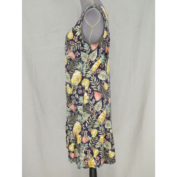 J Jill Dress Womens Small Green Pink Floral Stretch Knit Flounced Hem Pullover - Picture 10 of 13